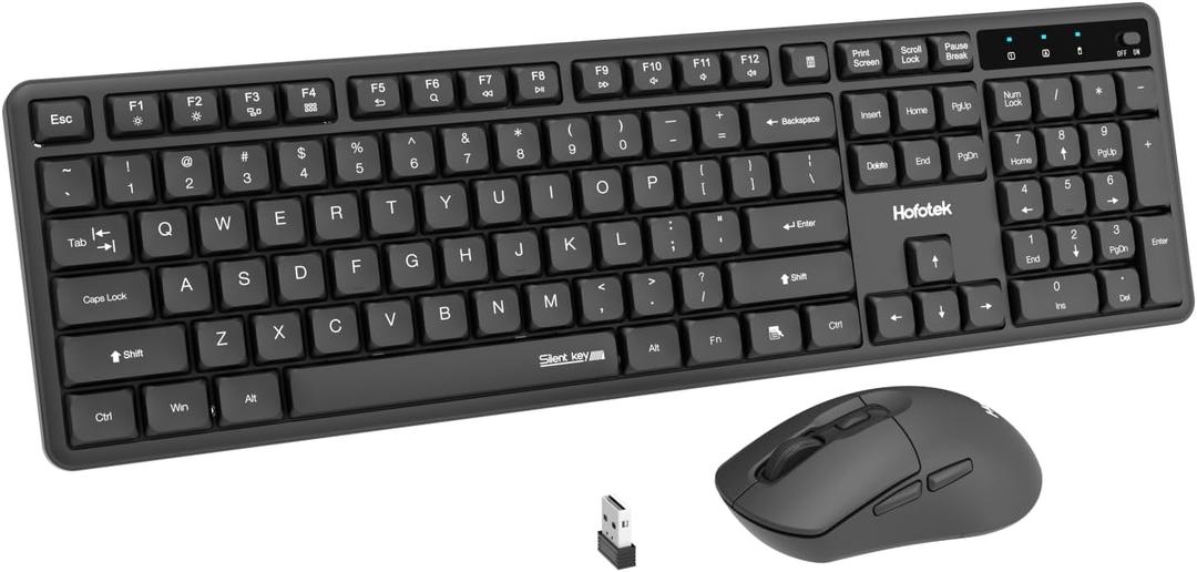 Silent Wireless Keyboard and Mouse Combo, 90% Less Noise, Full Size Numpad, Ultra Slim, Quiet & Soft Touch, Cordless Adjustable DPI Click Mice for Computer Laptop PC Office Desk Accessories