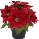 14" Artificial Poinsettias Christmas Plants with Red Berry Fake Poinsettia Flowers in Pot for Home Garden Portch Office Indoor Outdoor Christmas Decorations Red