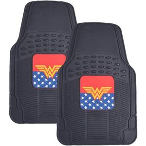 2 x BDK Warner Bros DC Comics Classic Wonder Woman Car Accessories Floor Mats - Universal Fit, No-Slip Grip, All Weather Heavy Duty Rubber Liners, 2-Piece Front Car Mats, 27 x 18