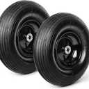 Taifa 13 Inch 2 PCS Rubber Pneumatic Replacement Tires and Wheels 4.00-6 with 5/8'' Axle Bore Hole, Inflated Air Wheel for Wheelbarrow/Wagon/Hand Truck/Trolley/Garden Scooter etc. (13x400-6Air-ribbed-2packs)