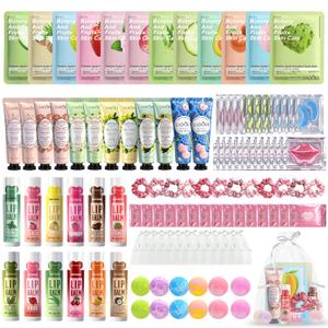 108 PCS Spa Party Supplies for Girls, Include Facial Masks, Lip Balms, Eye Patches, Hand Creams...Spa Kit for Sleepover & Slumber Party, Birthday Mothers Day Gift for Women, Spa Party Favors