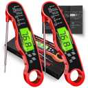 Digital Meat Thermometer for Cooking - IP67 Waterproof Kitchen Thermometer with Backlight and Hold, Fast Instant Read Thermometer, Candy Making, Outside Grill, Stocking Stuffers for Men-2 Pack (Red+Red)