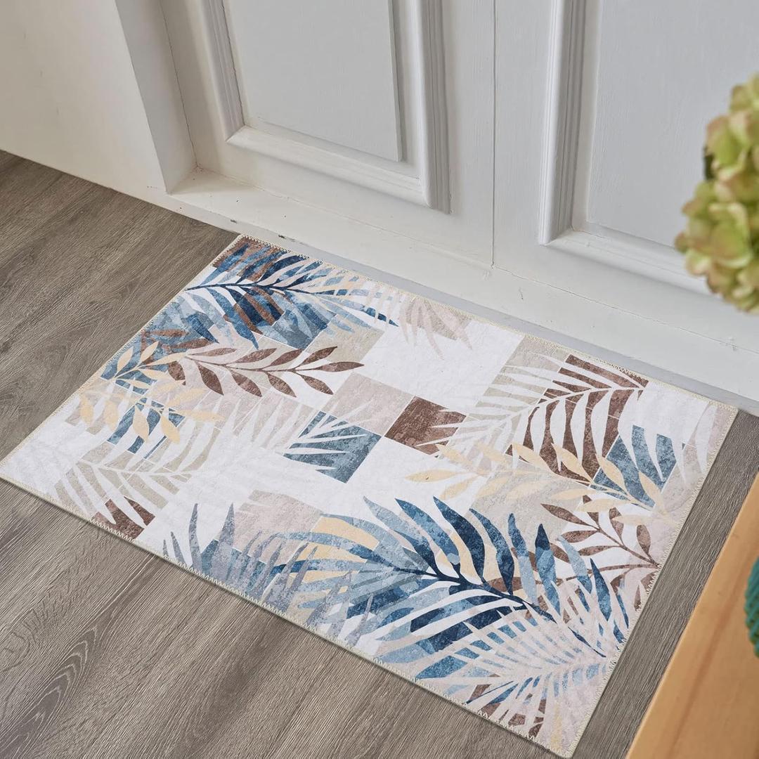 DECOMALL Jasmine Door Mat 2x3ftWashable Small Rugs Multi, Colorful Modern Foldable Palm Leaf Carpet for Entrance, 24"x36", Multi
