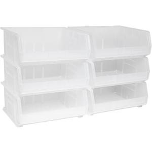 Akro-Mils 30250 AkroBins Plastic Storage Bins, Space-Saving Stackable Bins for Garage, Pantry, Craft Organization, 15" x 16" x 7", Clear, 6-Pack
