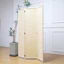Furnnylane 3 Panel Room Divider and Folding Panel Screen,Bamboo Panel Divider Screen for Room Separation,Beige,67" H x 46" W