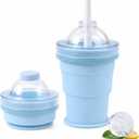 2-in-1 Collapsible Silicone Ice Ball Maker Cup with Straw,Leak-Proof Large Round Ice Cube Mold,Portable Travel Ice Ball Mold Cup Drink Container for Juice,Whiskey,Cocktails & Coffee Outdoor (Blue)