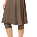 ANIVIVO 24" Long Knee Length Skirted Leggings for Women, Athletic Pleated Skirt with Leggings Workout Skirt Pockets (X-Large, Brown-front Pocket)