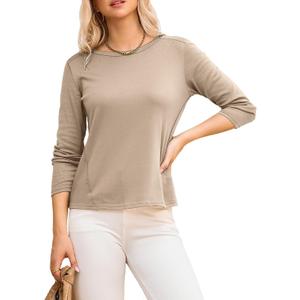 Dokotoo Long Sleeve Shirts Crewneck Womens Tops 2025 Fall Outfits Comfort Basic Tees Fashion Clothing (L)