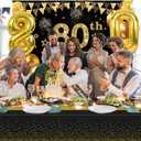 80th Birthday Decorations Men Women with 80th Birthday Banner, Black and Gold Table Cloth, Number Balloons, Large Sash, Cake Topper and Candles
