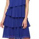 S.L. Fashions Women's V-Neck Chiffon Cocktail Dress with Beaded Shoulders and Asymmetrical Tiers, Iris, 10P