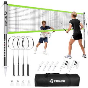 Badminton Set for Backyard, Outdoor Badminton Net with Anti-Sag Design, 4 Professional Badminton Rackets, 4 Shuttlecocks and Carry Bag for Lawn or Beach