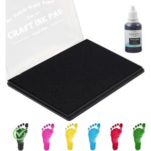 5"x4'' Large Ink Pad Washable Stamp Ink Pad for Baby Footprint Handprint with 30ml Premium Refill Ink (Black)