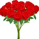 Red Artificial Roses with Long Stems, 12Pcs Realistic Roses Artificial Flowers, Faux Roses | Bulk Fake Flowers for Home Decor, Wedding Party Table Centerpieces, DIY Bouquet