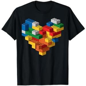 Kids Brick Builder Bricks Heart Building Blocks T-Shirt, Large Size