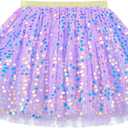 KEREDA Toddler Girls Layered Tutu Skirt Sparkling Sequin Tulle Dance Skirts (6-8 Years, Purple)