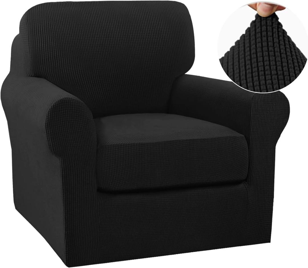 Turquoize 2 Piece Chair Covers Chair Slipcovers for Living Room Small Armchair Chair Cover with Arms Washable Furniture Cover for Chairs Feature Thick Jacquard Fabric (Small Armchair, Black)