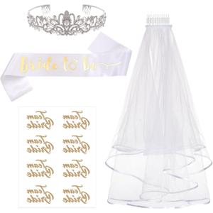 baotongle Bachelorette Party Decorations Bridal Shower Crown Bride to Be Sash Veil for Women Bachelorette Party Gifts Supplies Gifts Favors