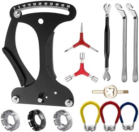 JOJOCY Bike Spoke Tension Meter Spoke Adjustment Wrench Tool 13-Piece Set, Bicycle Tyre Repair Tool Prevent Deformation Spoke Tensiometers Bicycle Rim Truing Tool Y-Shaped Wrench Tire Lever