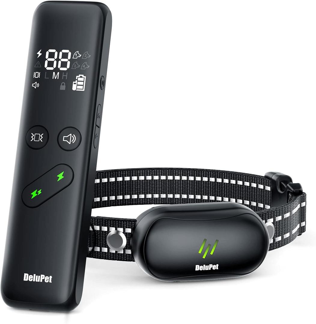 Delupet Dog Shock Collar - Electric Dog Training Collar with Remote 1600FT, Rechargeable E-Collar Waterproof Collars with 3 Training Modes, Security Lock for All Breeds, Sizes
