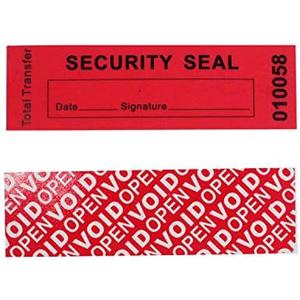 TamperSeals Group - 100pcs 100% Total Transfer Tamper Evident Security Void Stickers/Labels/Seals (Red, 1 x 3.35 Inches, Serial Numbers)