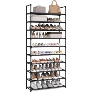SONGMICS Shoe Rack, 10-Tier Shoe Shelf, Shoe Storage Organizer, 11 x 32.7 x 68 Inches, Metal Frame, Non-Woven Fabric Shelves, for Entryway, Bedroom, Black ULSH110BH01