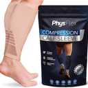 Calf Compression Sleeves for Men and Women - (1 Pair) Footless Compression Socks Support for Varicose Vein, Nursing, Pregnancy, Running - PhysFlex Leg Sleeve Brace for Shin Splints, Pain Relief Medium