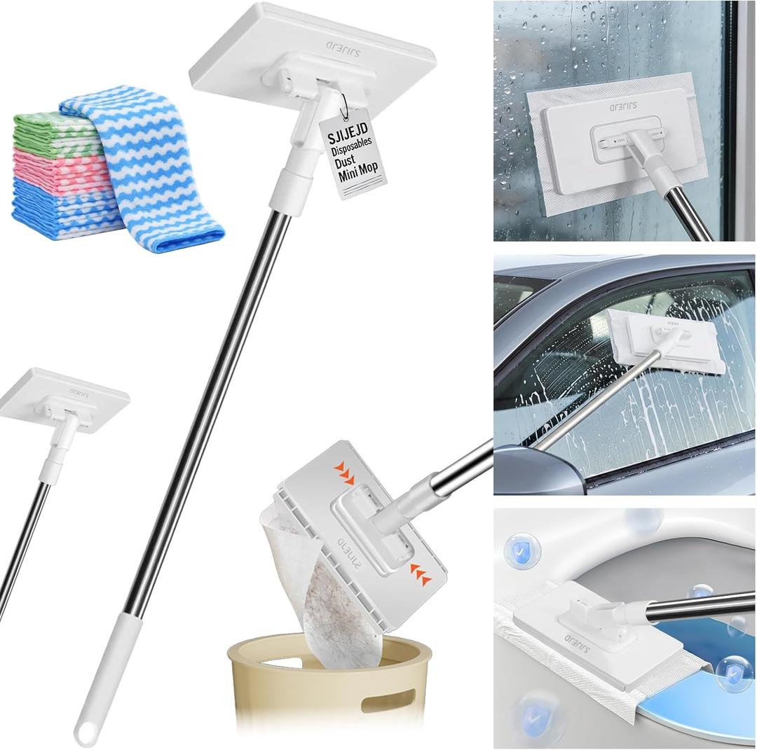 Snap Grip Mini Mop with Cloth Changing, Lazy Mop with Automatic Gripping, Convenient Zero-Touch Set, Portable Self-Squeeze, Small, Easy Cleaning for Home (with 5 Reusable Cloths)