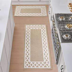 Creative Home Ideas - Tufted Runner 2 Piece Set - Christine Trellis Border Rug - Washable Rug - Accent Carpet for Entryway & Hallway - Measures 26 x 45 & 26 x 60 - Berber and White (Brown and White) Creative Home Ideas - Tufted Runner 2 Piece Set - Christine Trellis Border Rug - Washable Rug - Accent Carpet for Entryway & Hallway - Measures 26 x 45 & 26 x 60 - Berber and White (Brown and White)