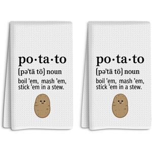 2 Pcs Cute Potato Kitchen Decor Hand Towels, Absorbent Waffle Weave Bath Towel Kitchen Dish Guest Towels for Kitchens Homes Bathrooms Restaurant Hotel Cafe Farmhouse Dinner Party Decor (Multicolor 359)