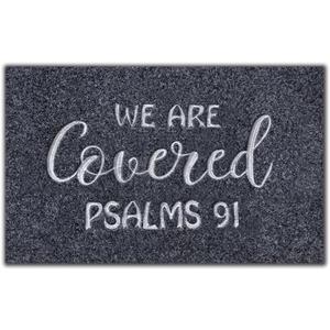 We are Covered Psalm 91 Black Doormat,Door mat Outside Entrace,Front Funny Door Mat Rubber Backing Non Slip Welcome Mats Entryway Embroidered Doormat Indoor Outdoor Floor Mats 30 * 18