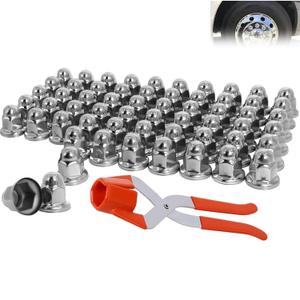 Podoy 60 Pcs 33mm Stainless Steel Lug Nut Covers for Semi Trucks RV Motorhome and Trailers, Push-On Bullet Flanged Wheel Nut Caps, Solid Metal, No Rust, Tight Fit with Removal Tool, 2.1 Height