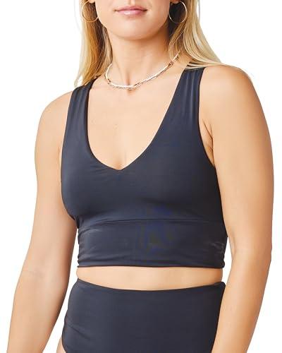 Carve Designs Tofino Longline Bikini Top for Women - V-Neck, Recycled Fabric, Swim Tank Top with Removable Chest Pads Black, S