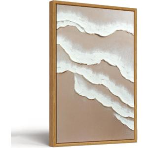 Vaskuro Large Framed 3D Handmade Neutral Art Paintings for Living Dining Room, Textured Wave Abstract Artwork for Wall, Modern Minimalist Cozy Decor for Bedroom Office 24x36 In