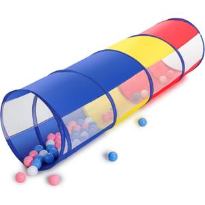 Kids Play Tunnel Tent for Toddlers, Colorful Pop Up Crawl Through Passage, Indoor & Outdoor Pipe Toy for Kids Backyard Playset, Dog Cat Pet Tunnel (Red, Yellow and Blue Tunnel)