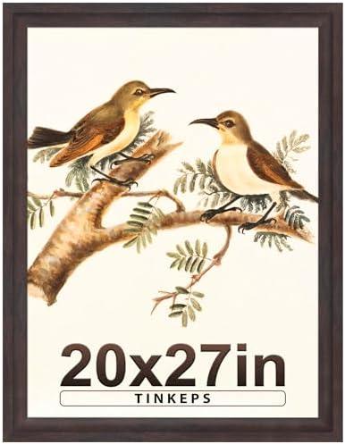 Tinkeps 20x27 Picture Frame Walnut Brown with Black Back Board Curved Extra Wide Edges, Wooden Vintage Style Puzzle Frame 20x27 for Wall Decor.