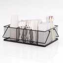Paper Plate Organizer for Countertop, Metal Silverware Caddy with 6 Compartments for Cup, Napkin, Utensil Holder Caddy for Party, Camping, Picnic