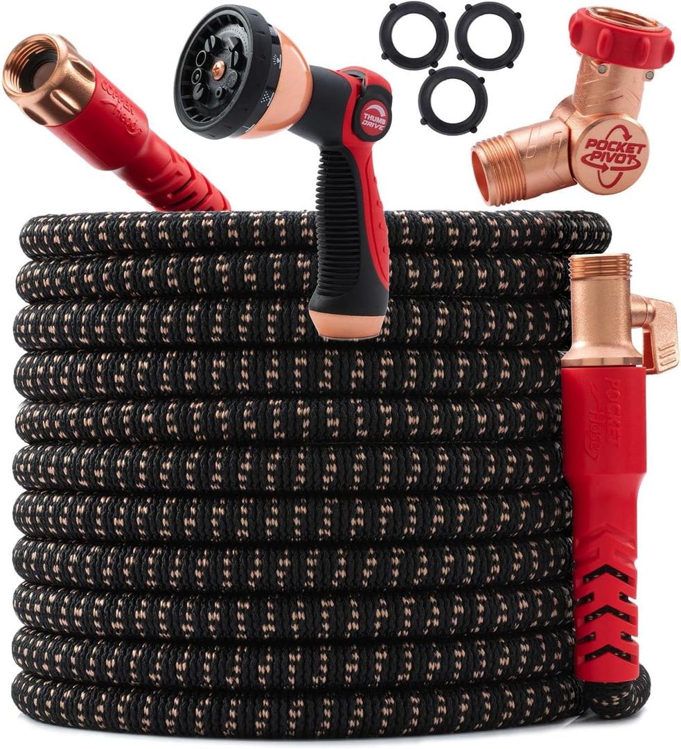 Pocket Hose Copper Head w/New Pocket Pivot Expandable Garden Hose 150FT, AS SEEN ON TV, Swivels 360, Advanced Tri-Tex Tubing & Force Field Jacket, 3X Stronger, Lead-Free, No-Kink, Anti-Burst w/APT