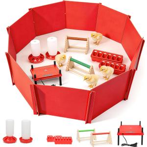 Chick Brooder Box for Chicks Baby Chick Starter Kit Brooding Playpen with Chick Heating Plate Perch Feeder Waterer for Duck and Quail Chicken Supplies
