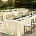 14ft Length Champagne Satin Table Skirt for Rectangle Tables-Wrinkle Resistant Ruffle Table Skirting Glitter Desk Cover Skirt for Weddings Birthday Party Stage Banquet Dining Table Decorations