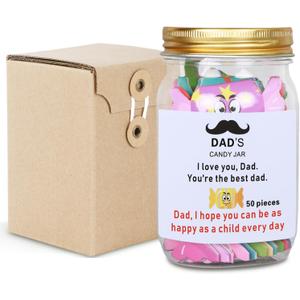 Father's Day Gifts For Dad, Birthday Gifts For Men From Daughter, Son - New dad Gift, Candy Card Jar For Dad -Thanks, praise, positive encouragement Jar with 50 Candy Card