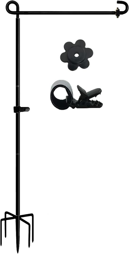 LCCBRO Garden Flag Stand Holder Pole with 5 Prong Base for Outside Double Flag, More Stable Yard Flag Stand Weather Proof, for Small Garden Flags 12 x 18, Holds Flags up to 13" Wide