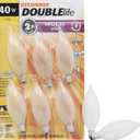 Sylvania Double Life Incandescent Light Bulb, B10, 40W, Dimmable, Candelabra Base, 285 Lumens, Frosted - 6 Count (Pack of 1) (15323)