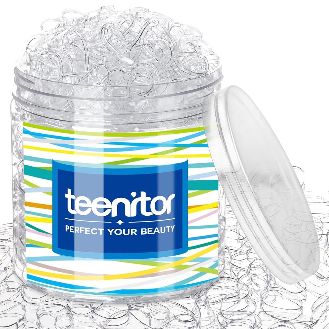 2 x Teenitor Clear Elastic Hair Bands, 2000pcs Mini Hair Rubber Bands, Hair Ties, Soft Hair Elastics Ties, 2mm in Width and 30mm in Length