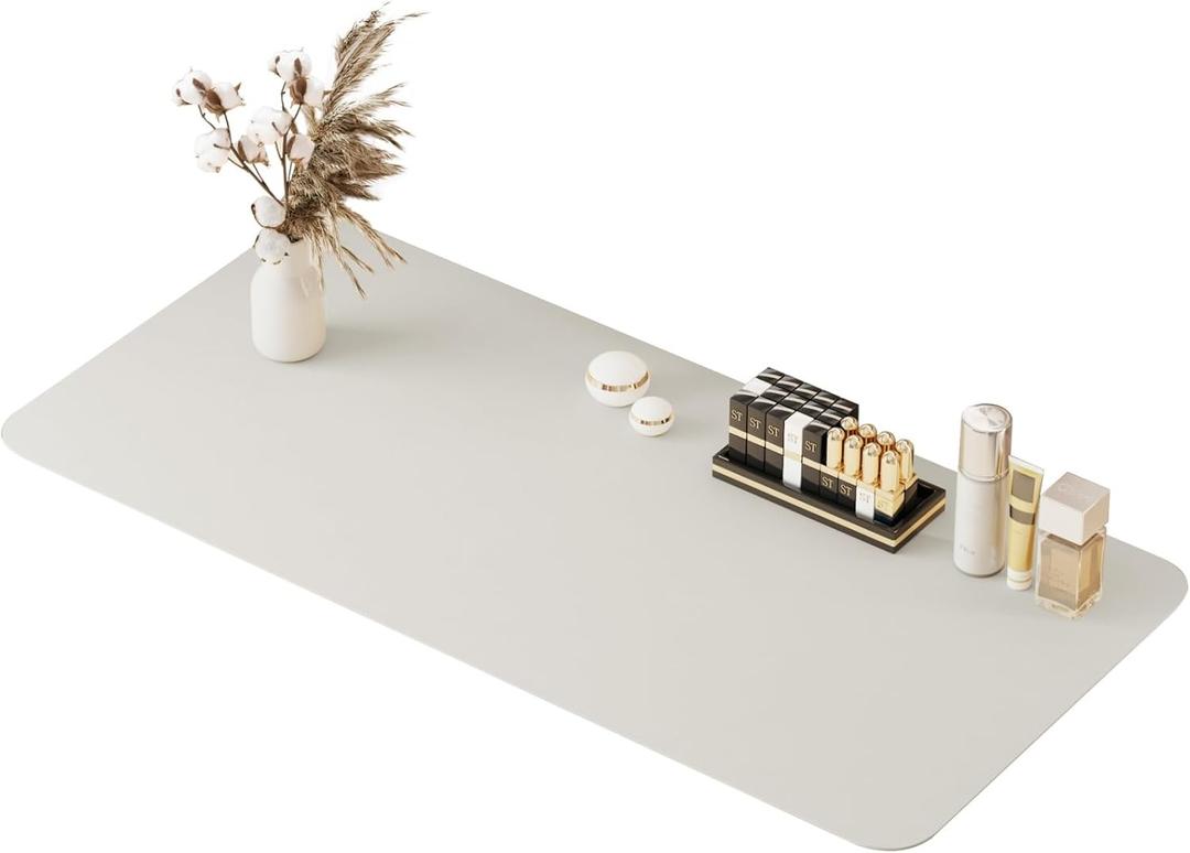 metui 39.37"" * 15.7"" Large Makeup Mat for Vanity Top Protector,Cover Work Table Waterproof, Non-Slip Pad for Makeup Vanity. (Milk White)