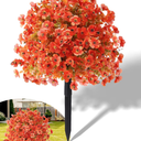 Qubigko Artificial Fall Flowers for Outdoor Decoration, 22" Silk Daisy Topiary Ball with Ground Stake, Waterproof & Fade Resistant Fake Shrub for Porch, Garden, Farmhouse & Courtyard Decor (Orange)