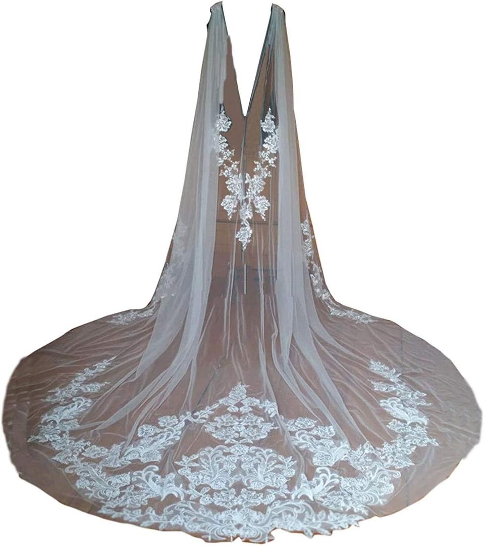 Wedding Capes Lace Bridal Veils Appliques Bridal Wraps Cathedral Length Wedding Cloak (White), Size: 3 Meter