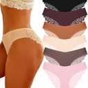 FINETOO 6 Pack Sexy Underwear for Women Silky Seamless No Show Panties Ladies Lace Bikini Lightweight Cheeky Hipster, M