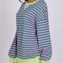 Women Striped Oversized Sweatshirt Long Sleeve Crewneck Hoodies Shirts 2024 Fall Pullover Top Trendy Preppy Clothes (L)