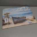 BHSUUHIT Nautical Boat on Beach Wall Art Coastal Painting Wall Decor Ocean Seagull Seascape Canvas Posters Sea Bird Farmhouse Prints pictures for Seashore Bathroom Bedroom Living Room(16x12in Canvas)