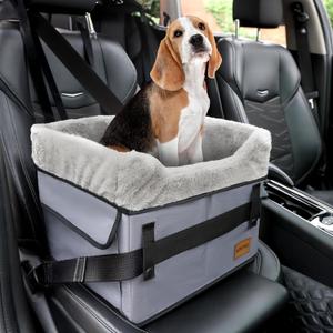 Dog Car Seat for Small Dogs,Portable Dog Booster Car Seat for Front and Back Seats with Clip-On Safety Leash Adjustable Straps Puppy Car Seat Washable Perfect for Pets Up to 30lbs(Grey)